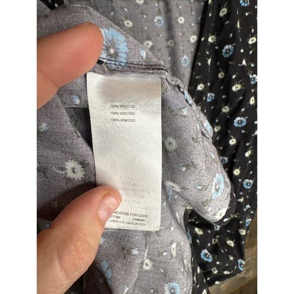 J. Crew Mercantile Wrap Dress XS Black Blue Floral Rayon Calf Length - Picture 4 of 5